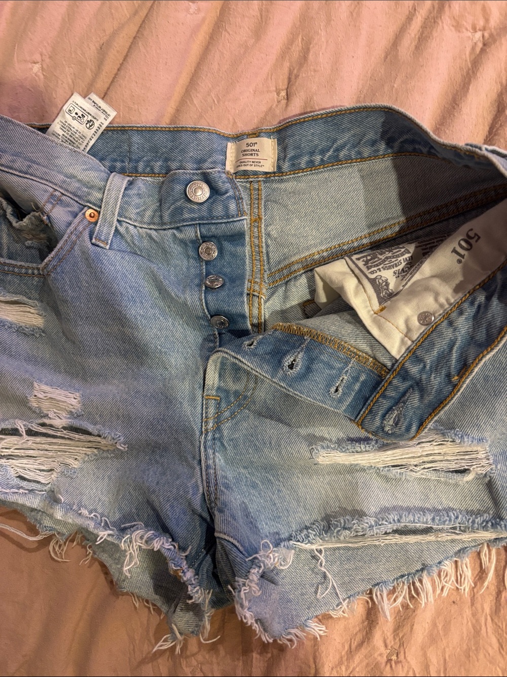 Levi's Light Blue Distressed Denim Shorts